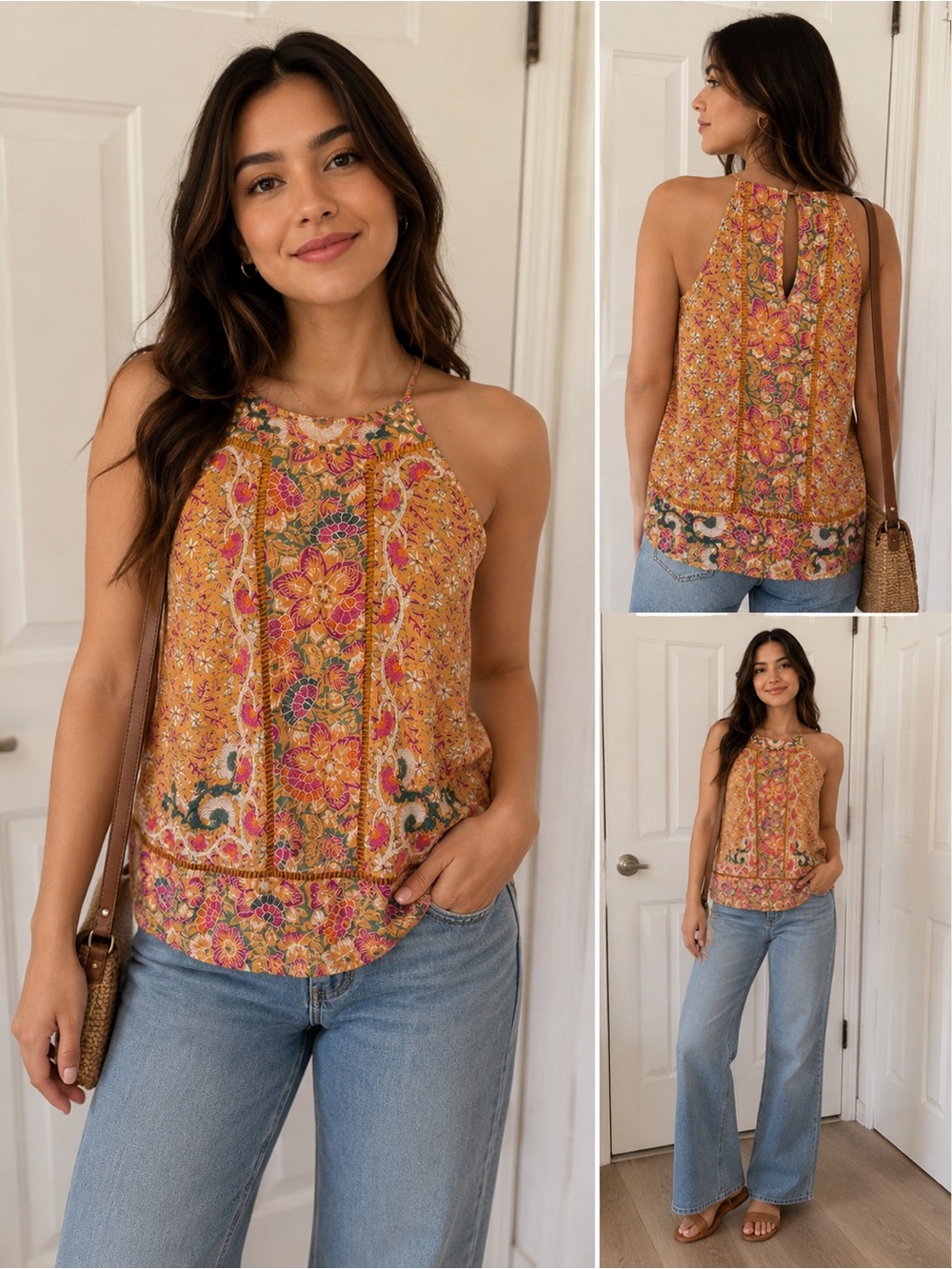 Anthropologie boho  Floral Embroidered   Sleeveless Top Yellow Size 0